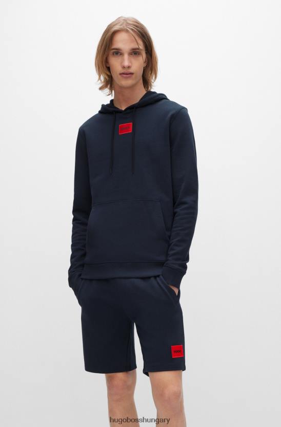 Hugo Boss sötétkék hugo kapucnis pulóver frottír pamutból, piros logóval 80P61394 sötétkék