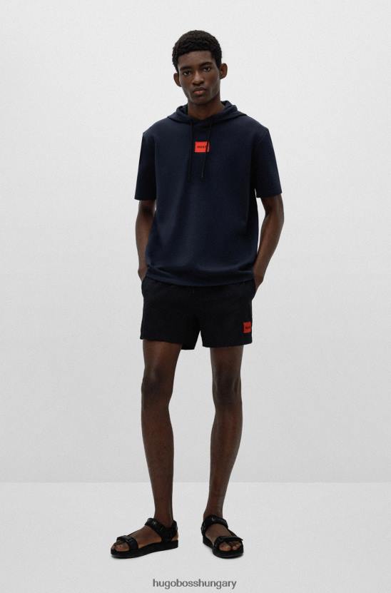 Hugo Boss sötétkék, rövid ujjú pamut-frottír pulóver, piros hugo logóval 80P63362 sötétkék