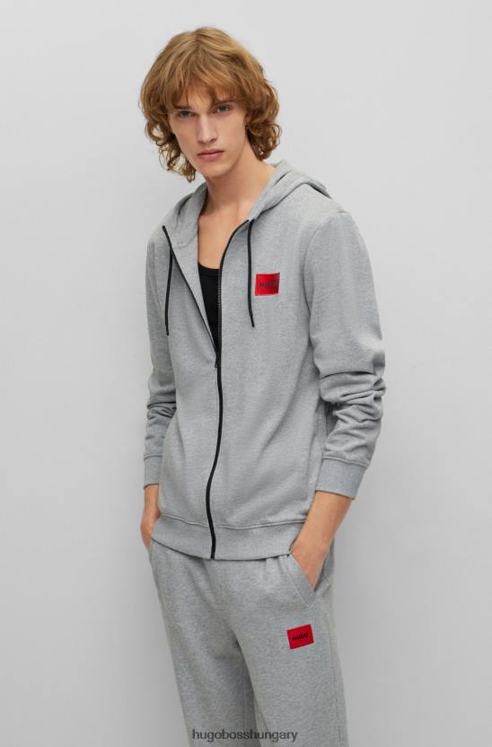 Hugo Boss szürke, cipzáras pulóver frottír pamutból, hugo logóval 80P62267 szürke