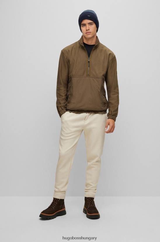 Hugo Boss vegyes anyagú, normál szabású pulóver cipzáras nyakkivágással, hugo khaki 80P61742 khaki