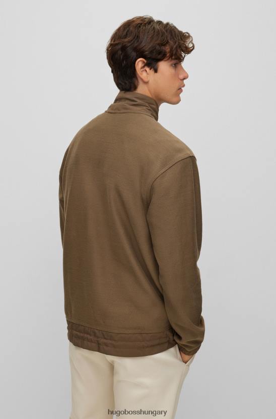 Hugo Boss vegyes anyagú, normál szabású pulóver cipzáras nyakkivágással, hugo khaki 80P61742 khaki
