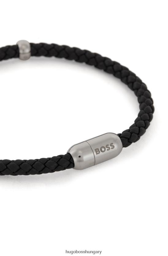 Hugo Boss fekete hugo fonott bőr mandzsetta márkás mágneses zárással 80P65599 fekete