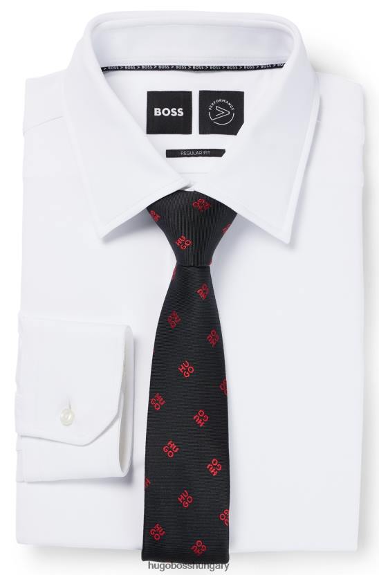 Hugo Boss hugo tiszta selyem nyakkendő, egymásra rakott logókkal, fekete 80P65918 fekete