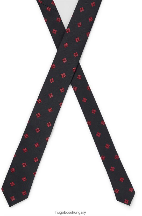 Hugo Boss hugo tiszta selyem nyakkendő, egymásra rakott logókkal, fekete 80P65918 fekete