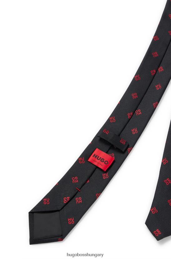 Hugo Boss hugo tiszta selyem nyakkendő, egymásra rakott logókkal, fekete 80P65918 fekete