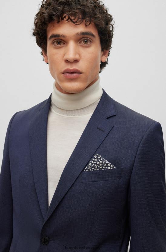 Hugo Boss kék mintás hugo digitálisan nyomtatott zsebnégyzet pamutból és gyapjúból 80P65908 kék mintás