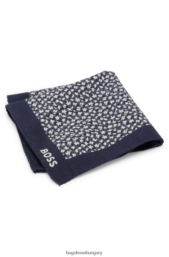 Hugo Boss kék mintás hugo digitálisan nyomtatott zsebnégyzet pamutból és gyapjúból 80P65908 kék mintás