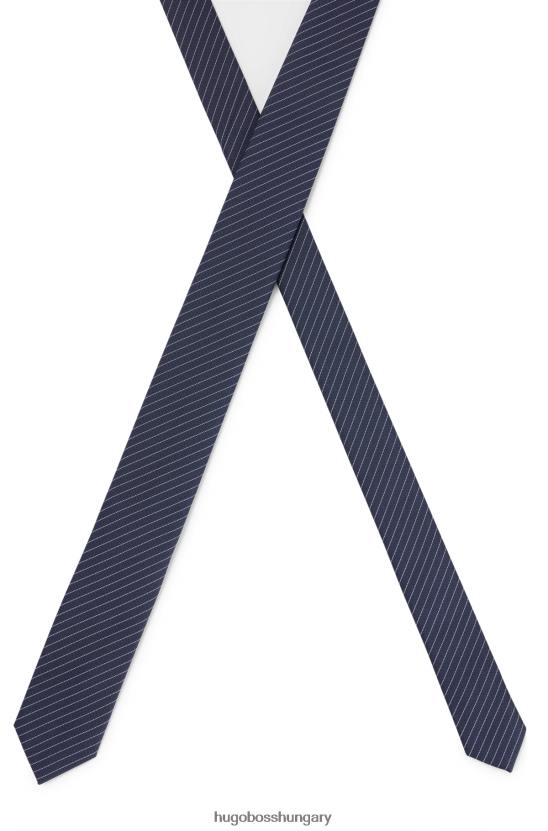 Hugo Boss sötétkék hugo átlósan csíkos nyakkendő újrahasznosított szálakból és selyemből 80P65763 sötétkék