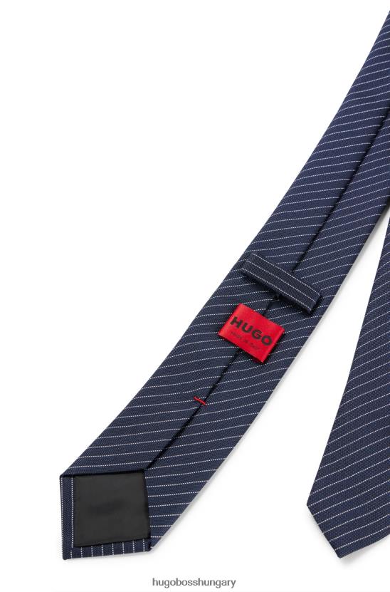 Hugo Boss sötétkék hugo átlósan csíkos nyakkendő újrahasznosított szálakból és selyemből 80P65763 sötétkék