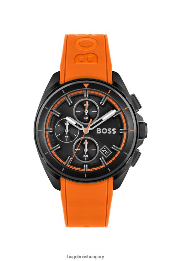Hugo Boss fekete bevonatú kronográf óra narancssárga szilikon szíjjal, válogatott előre csomagolt hugo 80P65265 válogatott előre csomagolt