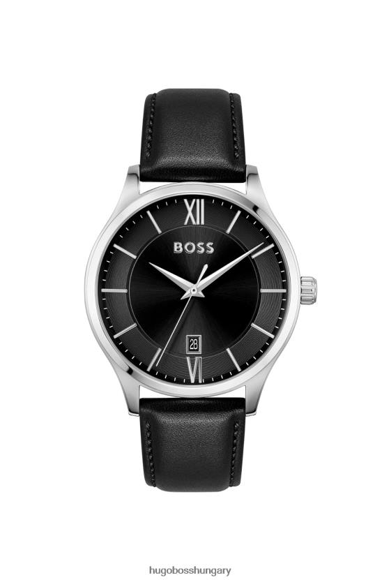 Hugo Boss fekete számlapos óra fekete bőr szíjjal hugo válogatott előre csomagolva 80P65261 válogatott előre csomagolt