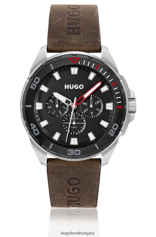 Hugo Boss fekete számlappal ellátott óra barna logóval díszített szíjjal 80P65419 válogatott előre csomagolt