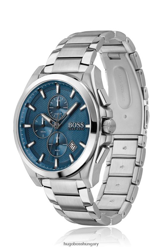 Hugo Boss rozsdamentes acél kronográf óra kék texturált számlappal hugo válogatott előre csomagolva 80P65328 válogatott előre csomagolt