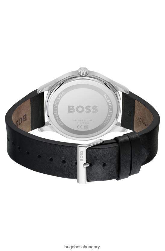 Hugo Boss rozsdamentes acél óra fekete számlappal és bőr szíjjal hugo válogatott előre csomagolva 80P65322 válogatott előre csomagolt
