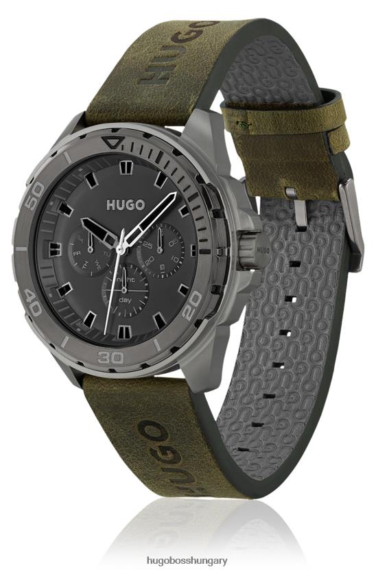 Hugo Boss szürke színű óra logóval díszített bőrszíjjal 80P65534 válogatott előre csomagolt