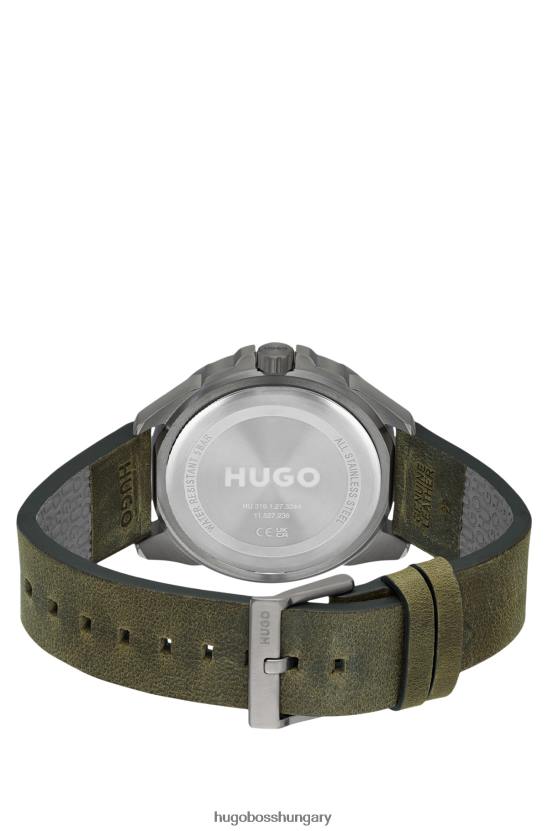 Hugo Boss szürke színű óra logóval díszített bőrszíjjal 80P65534 válogatott előre csomagolt