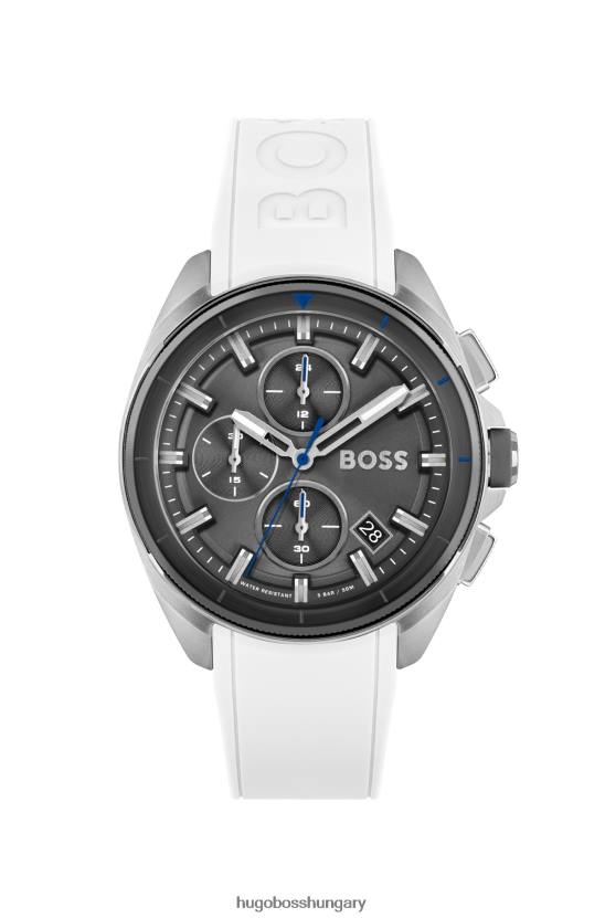 Hugo Boss válogatott előre csomagolt szürke számlapos kronográf óra fehér szilikon szíjjal hugo 80P65276 válogatott előre csomagolt