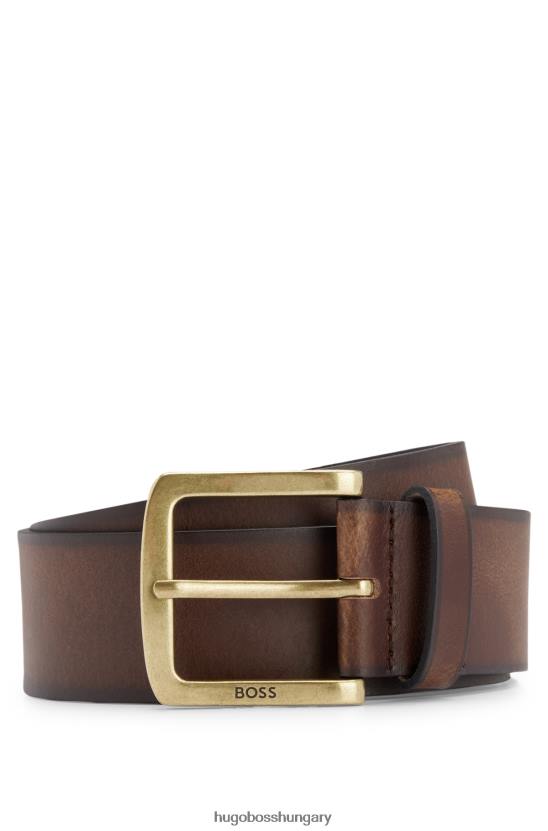 Hugo Boss bőr öv antik sárgaréz logós csattal hugo sötétbarna 80P65100 sötétbarna