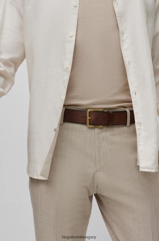 Hugo Boss bőr öv antik sárgaréz logós csattal hugo sötétbarna 80P65100 sötétbarna