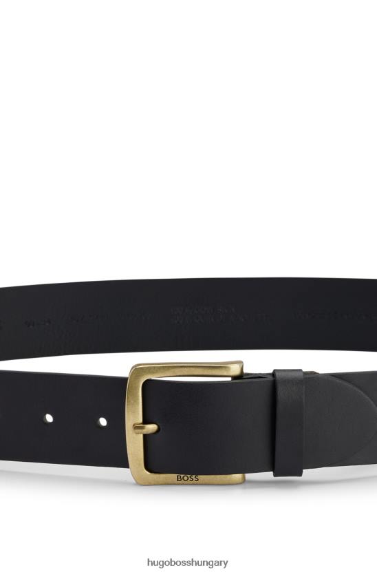 Hugo Boss fekete bőr öv antik sárgaréz logós csattal hugo 80P65099 fekete