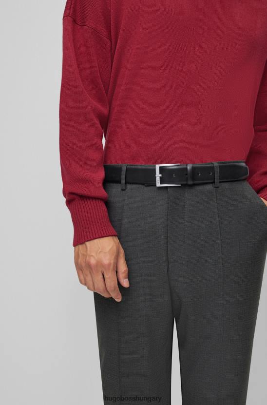 Hugo Boss fekete hugo olasz bőr öv ezüst tónusú csattal 80P65222 fekete