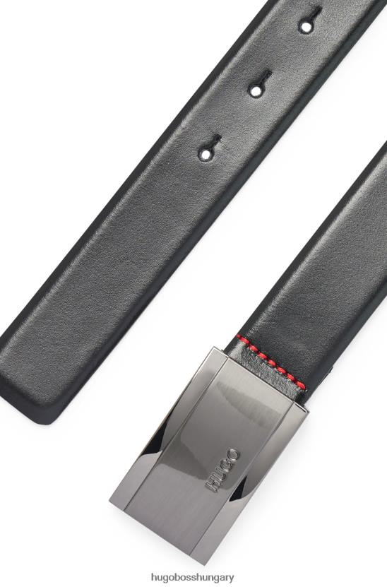 Hugo Boss fekete logóval gravírozott öv sima bőrből plakett csattal hugo 80P65254 fekete