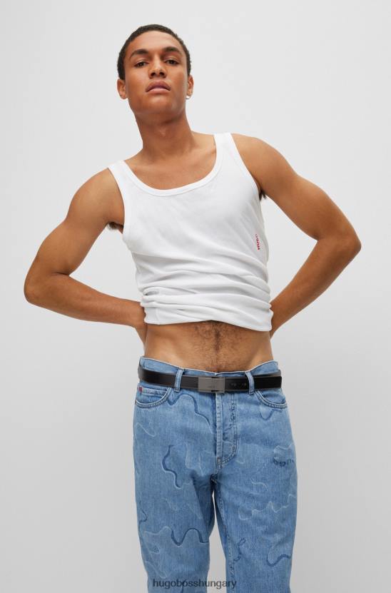 Hugo Boss fekete logóval gravírozott öv sima bőrből plakett csattal hugo 80P65254 fekete