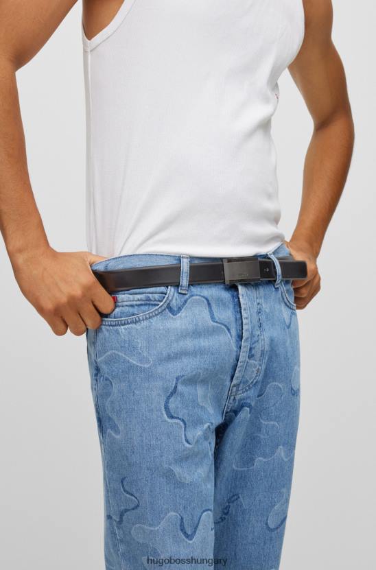 Hugo Boss fekete logóval gravírozott öv sima bőrből plakett csattal hugo 80P65254 fekete