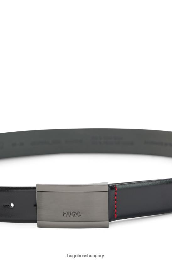 Hugo Boss fekete logóval gravírozott öv sima bőrből plakett csattal hugo 80P65254 fekete