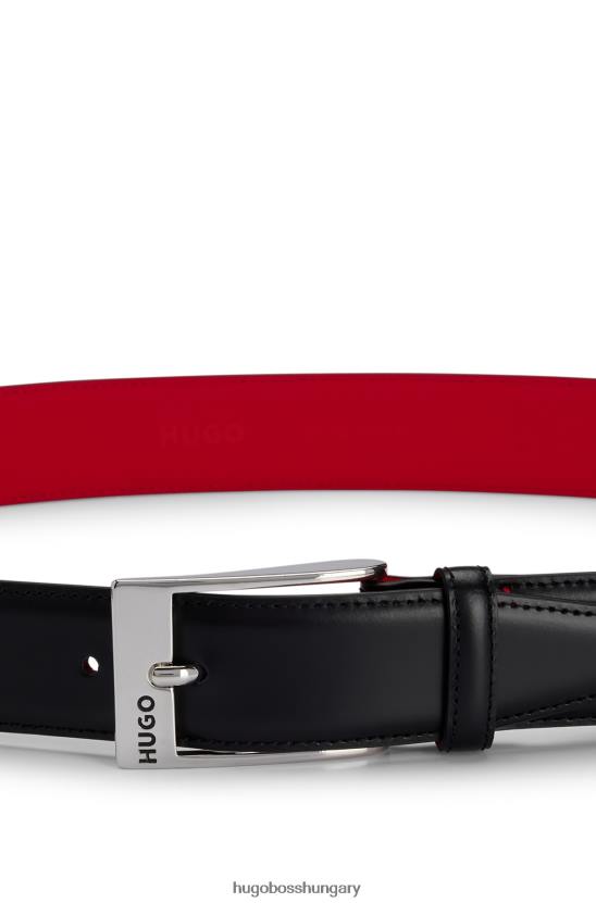 Hugo Boss hugo fekete borjúbőr öv polírozott ezüst tónusú csattal 80P65217 fekete