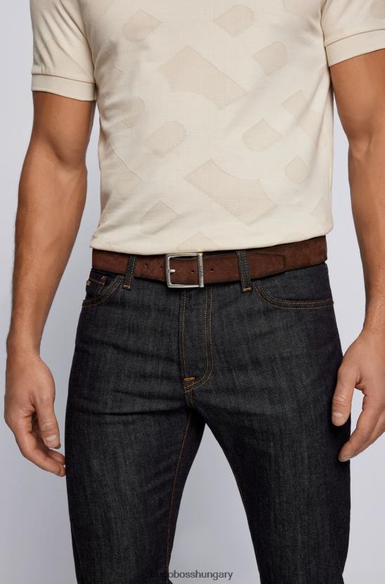 Hugo Boss hugo velúr öv szögletes csattal és gravírozott logóval, sötétbarna 80P65246 sötétbarna