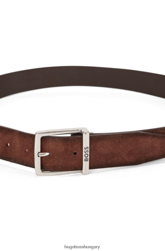 Hugo Boss hugo velúr öv szögletes csattal és gravírozott logóval, sötétbarna 80P65246 sötétbarna