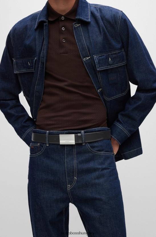 Hugo Boss olasz bőr öv logóval gravírozott plakett csattal fekete hugo 80P65181 fekete