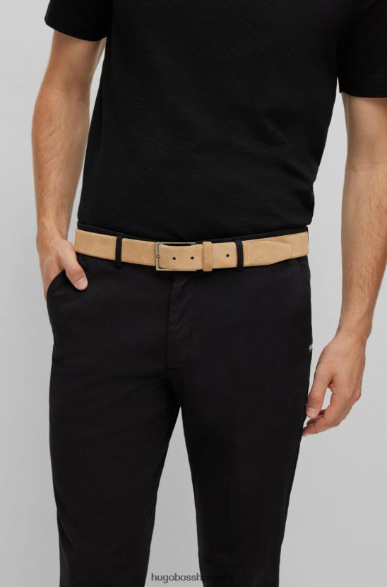 Hugo Boss velúr öv logóval és gunmetal csattal bézs hugo 80P65275 bézs