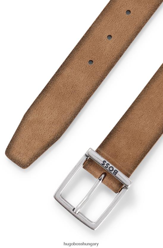 Hugo Boss velúr öv szögletes csattal és gravírozott logóval hugo világosbarna 80P65249 világos barna