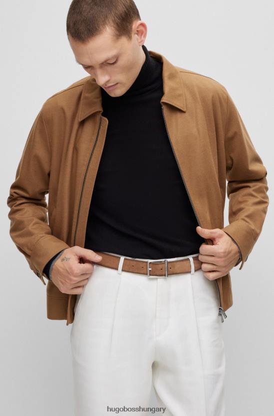 Hugo Boss velúr öv szögletes csattal és gravírozott logóval hugo világosbarna 80P65249 világos barna