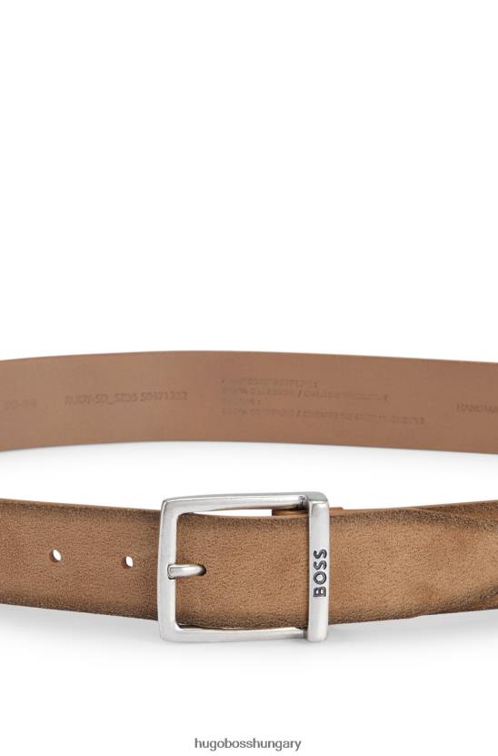 Hugo Boss velúr öv szögletes csattal és gravírozott logóval hugo világosbarna 80P65249 világos barna