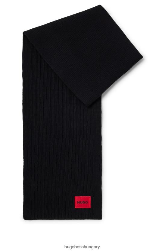 Hugo Boss bordázott gyapjúkeverék sál piros logóval hugo black felirattal 80P65056 fekete