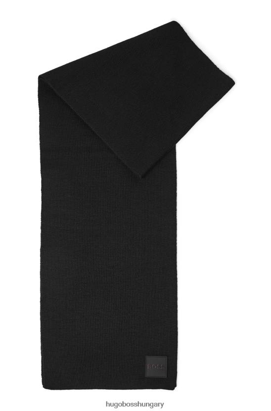 Hugo Boss bordázott sál puha fonalból, szilikon logós kitűzővel, fekete hugo 80P65167 fekete