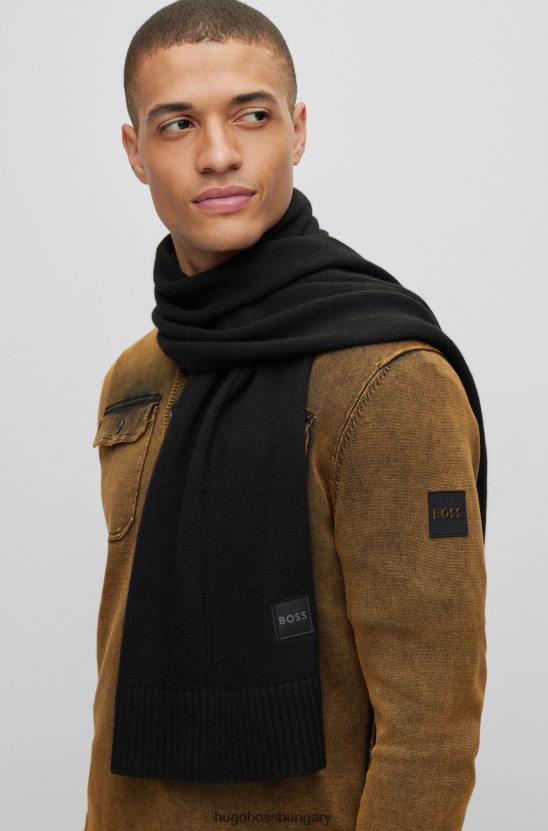 Hugo Boss egyszerű kötésű sál szőtt emblémával, fekete hugo 80P65293 fekete