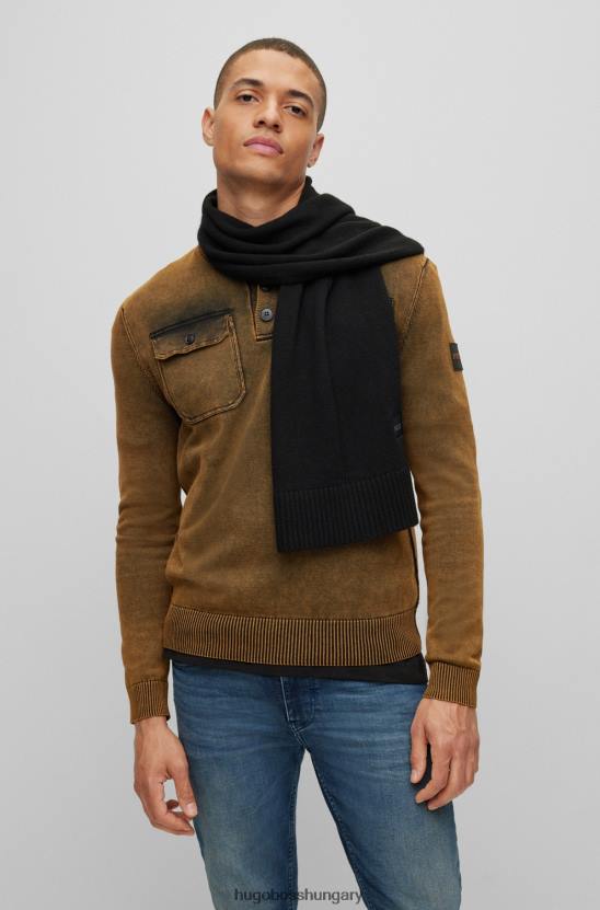 Hugo Boss egyszerű kötésű sál szőtt emblémával, fekete hugo 80P65293 fekete