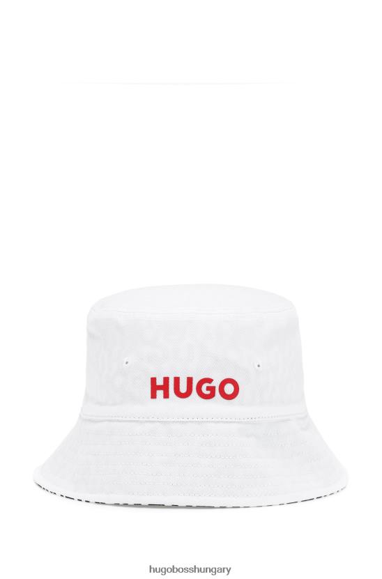 Hugo Boss fehér megfordítható logóval nyomott vödörsapka pamut twill hugo anyagból 80P65913 fehér
