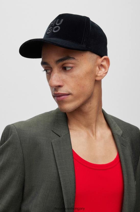 Hugo Boss fekete hugo halmozott logós sapka sztreccs dzsörzéből, bársony bevonattal 80P65101 fekete