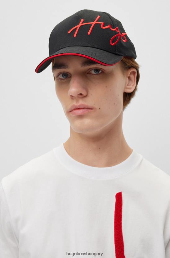 Hugo Boss fekete pamut-twill sapka kézzel írt emblémával hímzett hugo 80P65767 fekete