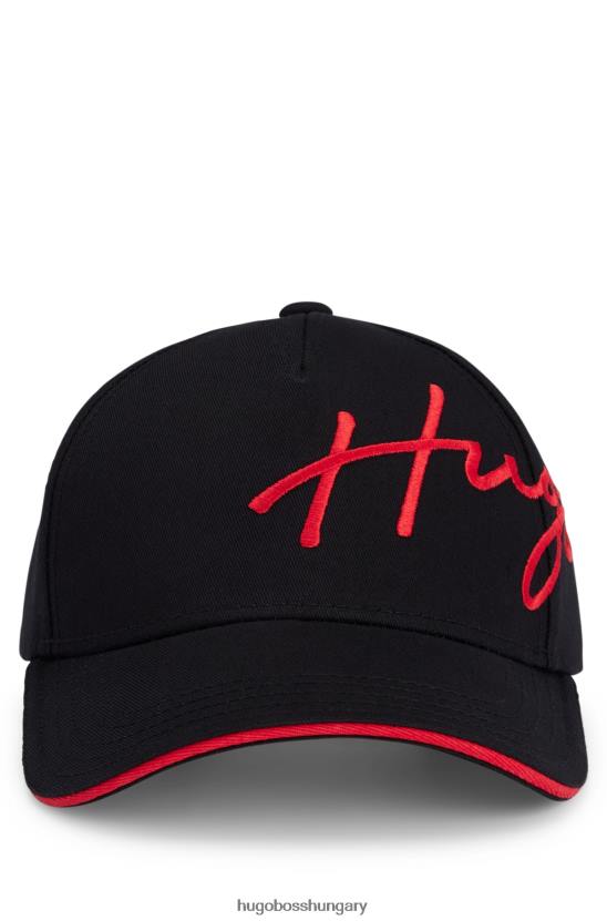 Hugo Boss fekete pamut-twill sapka kézzel írt emblémával hímzett hugo 80P65767 fekete