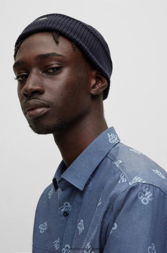 Hugo Boss hugo bordás halászsapka logós címkével, puha fonalból, sötétkékből 80P65059 sötétkék