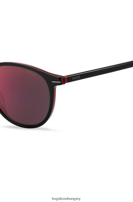 Hugo Boss válogatott előre csomagolt hugo kerek napszemüveg fekete acetát színben, piros részletekkel 80P65396 válogatott előre csomagolt