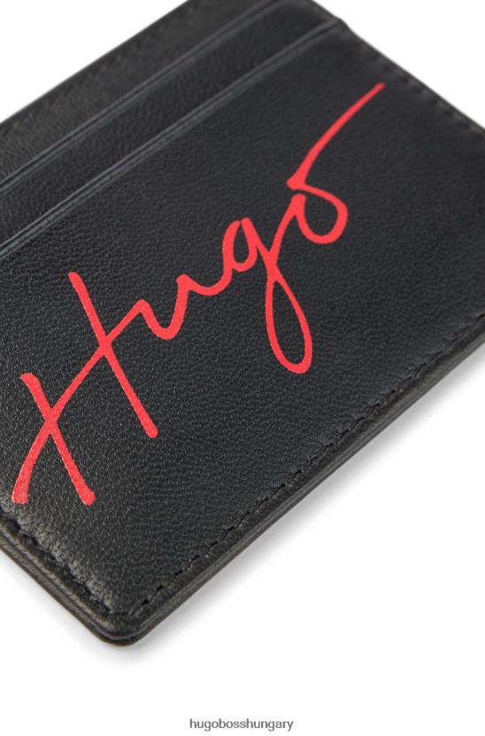 Hugo Boss fekete bőr kártyatartó kézzel írt logóval és fényes hatású hugoval 80P65899 fekete
