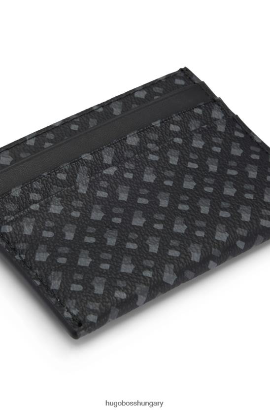 Hugo Boss fekete kártyatartó monogramos olasz szövetből, hugo csíkkal 80P65242 fekete