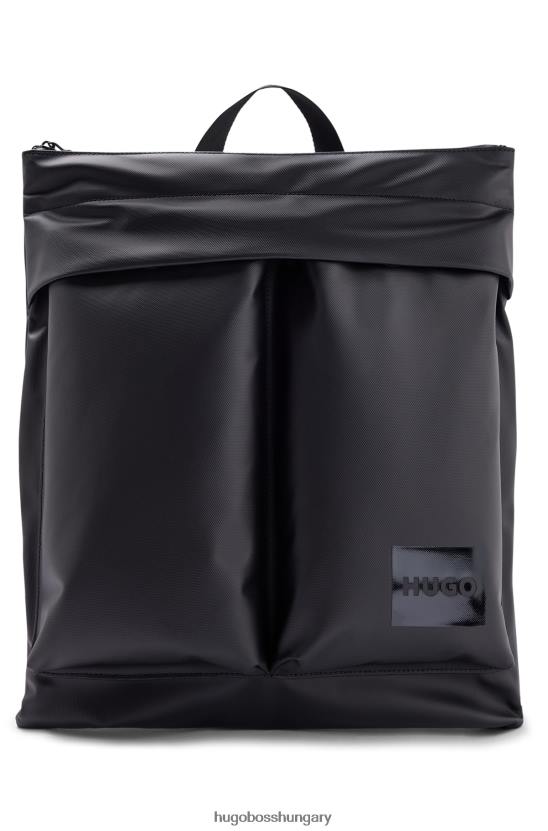 Hugo Boss hugo fekete bevonatos szövet hátizsák logóval és cipzárral 80P65855 fekete
